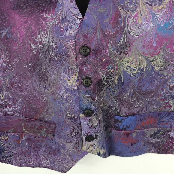 Michael Kensinger San Francisco Mens S Vest Marbled Purple Black Dressy Button - Picture 5 of 13